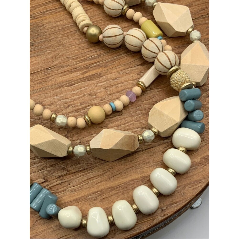Plunder Design Marielle Layered Wooded Pastel Geometric Beaded Necklace